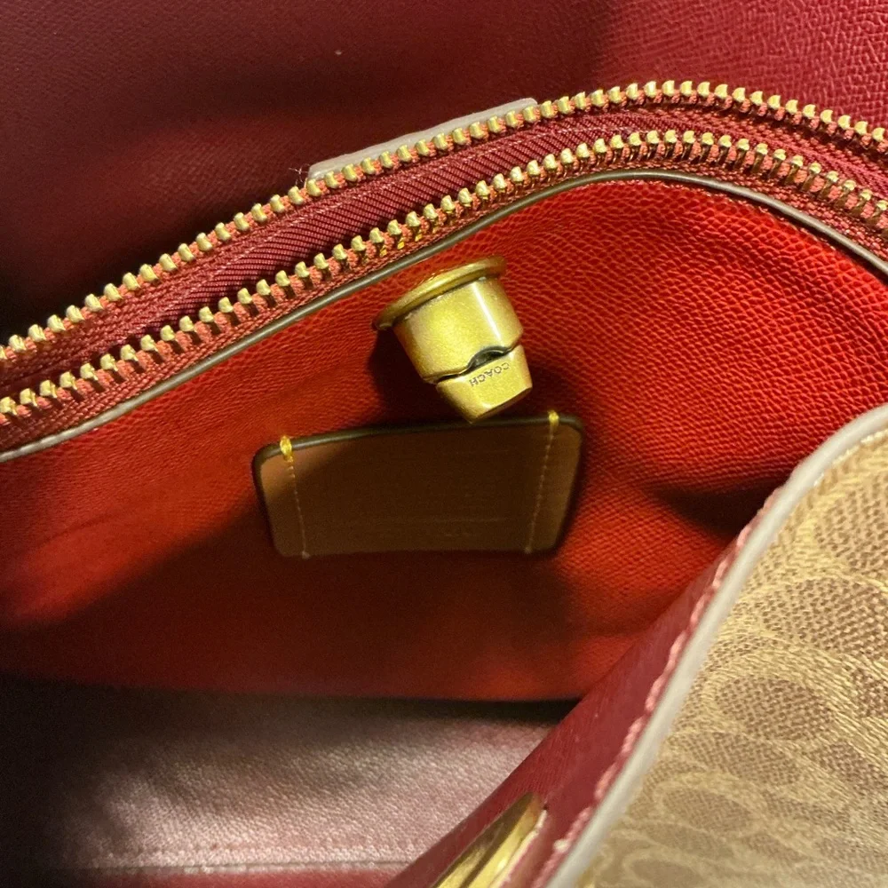 Coach Brown and Red Signature Shoulder Bag - Picture 7 of 10